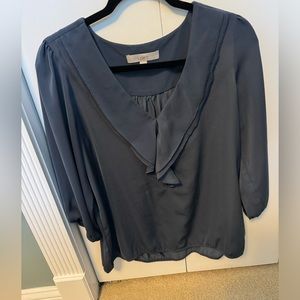 Loft Blue 3/4 length sleeve V neck with ruffle top.Size